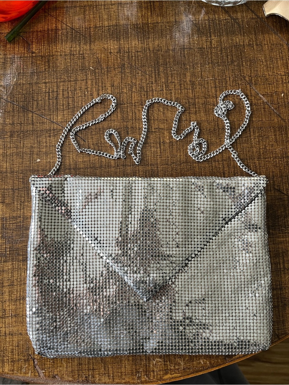 Whiting & Davis Silver Mesh Envelope Crossbody Bag - Stylish Evening Accessory
